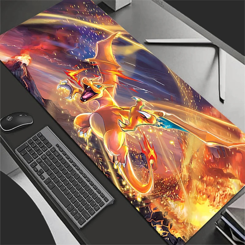 Laptop Accessories Wholesale - แผ่นรองเมาส์อะนิเมะอุปกรณ์เสริมสำหรับเล่นเกมขนาดใหญ่พรมเกมเมอร์พีซีคอมพิวเตอร์สำนักงานแล็ปท็อปคีย์บอร์ดแผ่นรองโต๊ะพี-โปเกมอน ชาริซาร์ด แผ่นรองเมาส์